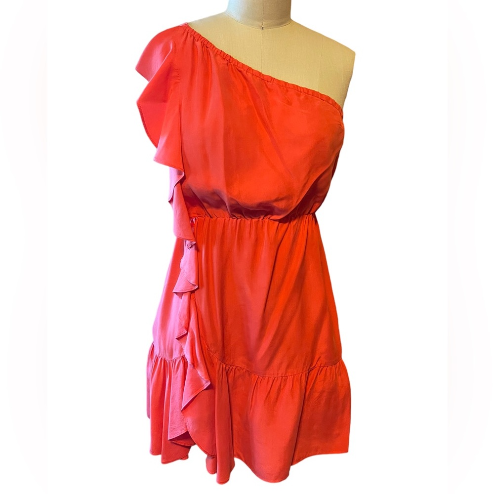 Club Monaco Coral Silk One Shoulder Dress